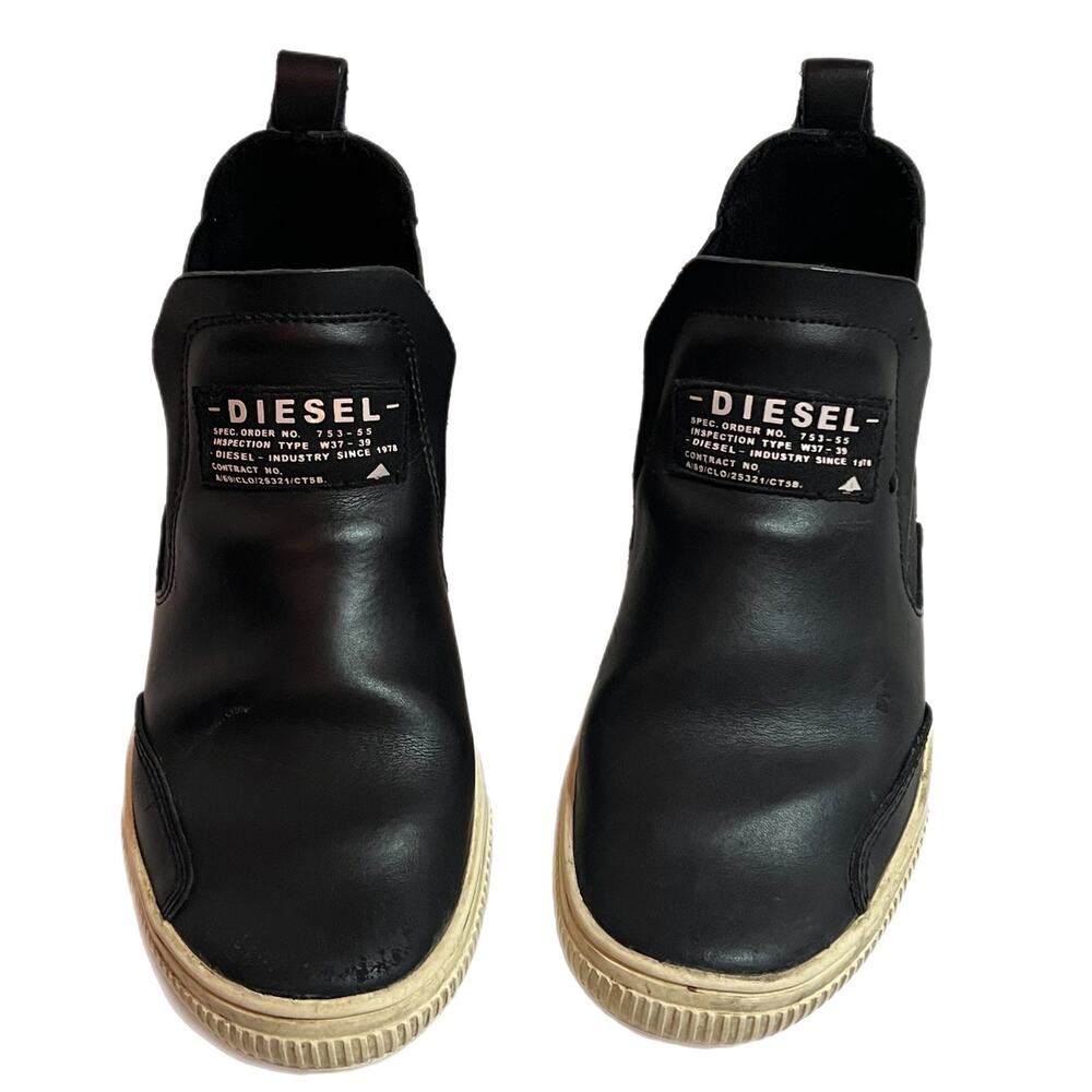 Diesel Black Leather Children's Kids Slip-on Sneakers RN 93243 Unisex Size 1.